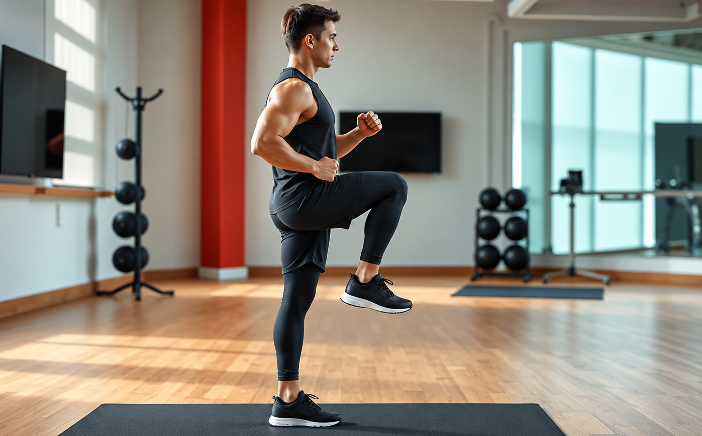 Focused High-Knee Workout in Modern Gym