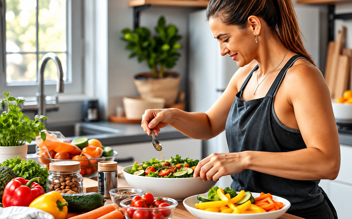 Fresh Salad Preparation in a Sunlit Kitchen