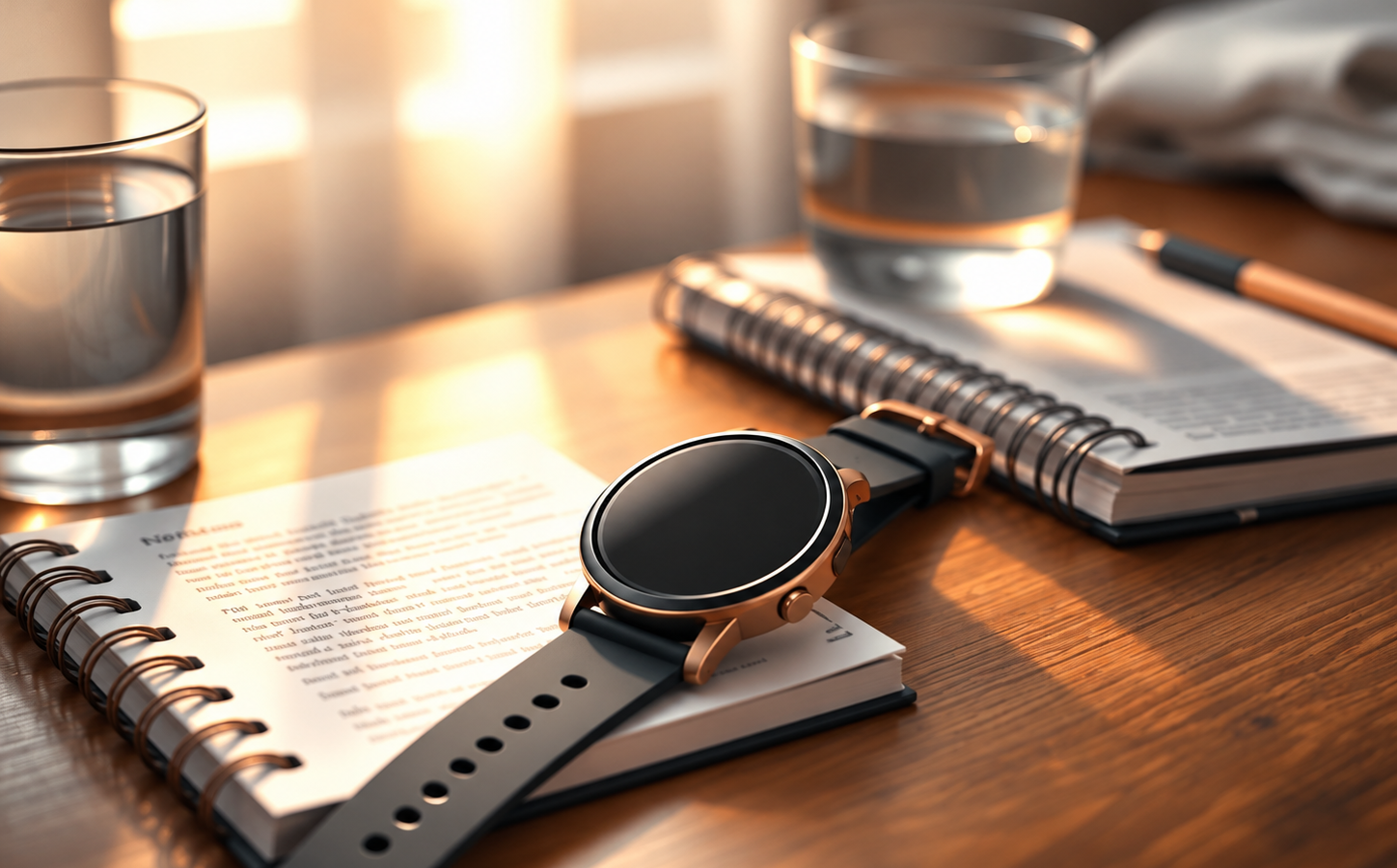 Sunlit Rose-Gold Smartwatch on Notes