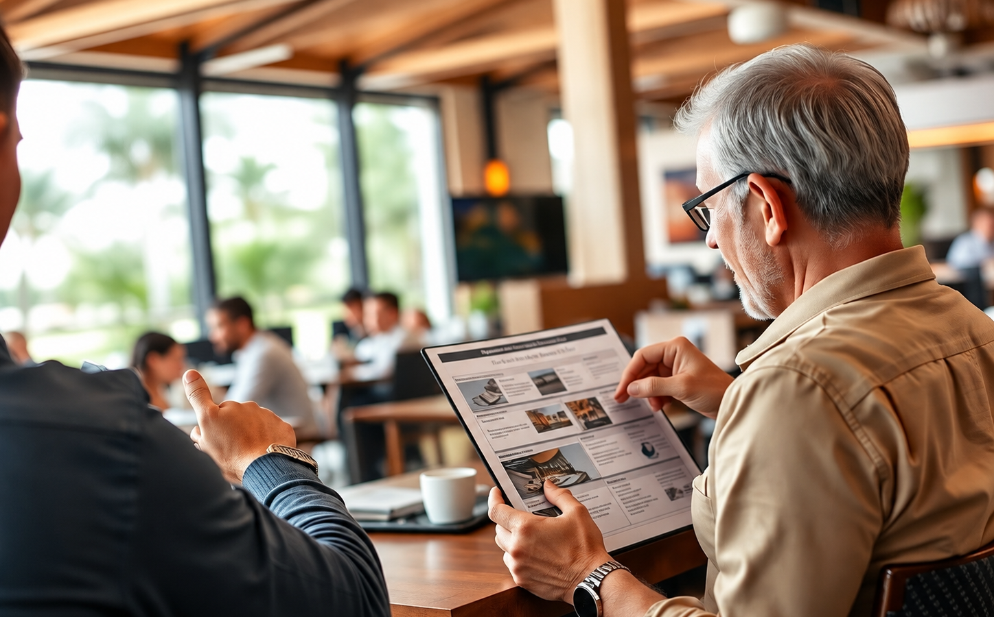 Tablet Discussion in a Modern Café
